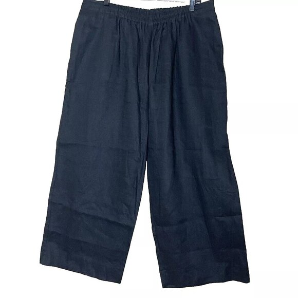 Kedem Sasson Black Linen Wide Leg Pants Women's One Size Quiet Luxury Old Money - Picture 1 of 11